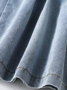 2 件套青少年女孩休闲街头风字母印花镂空长袖 Polo 衫搭配牛仔裙套装，适合春、夏、秋季