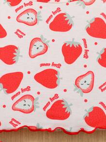 SHEIN Leap Crew Tween 女童水果图案针织吊带背心和短裤休闲家居服 2 件套 - 杏色 - 查看 3