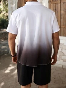 ResortEase Set da 2 pezzi di camicia a maniche corte con bottoni davanti e pantaloncini asimmetrici con stampa digitale, casual per uomo