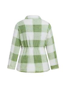 SHEIN LUNE Plus Size Front Zip Up Long Sleeve Plaid Minimalist Jacket, Casual Everyday Wear - Multicolor - View 2