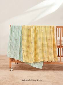 Cozy Pixies Set de 2 piese pentru bebeluși, păturică confortabilă, în carouri galbene și verzi, cu imprimeu floral, certificată Oeko-Tex pentru primăvară/vară - Multicolor - Vizualizare 10