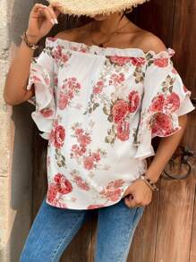 SHEIN Blusa floral para maternidad con hombros descubiertos para el Día de San Valentín
