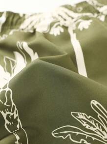 Surfspeed Men's Casual Coconut Tree Print Drawstring Waist Beach Shorts - Army Green - View 5