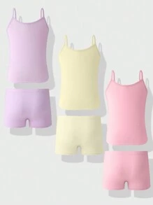 Set de 3 piezas de camiseta y ropa interior tipo braga de unicolor, dulce y bonito para niña