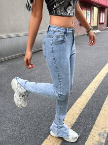 SHEIN 少女复古蓝色弹力牛仔裤