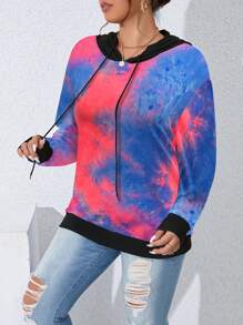 SHEIN LUNE Plus Size Solid Color Patchwork Long Sleeve Simple Casual Hoodie Pullover Fall Sweatshirt - Multicolor - View 3