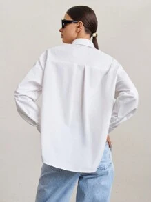 SURIMA Women's Solid Color Front Button Long Sleeve Casual Shirt With 3D Floral Decor