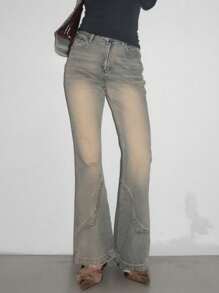 DAZY Women's Vintage Wash Distressed Flared Jeans, All Season - Light Wash - View 3