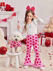 PETSIN 1pc Valentine's Day Dog T-Shirt, Pink With Red Heart Print, Stretchy High Neck, Comfortable Casual Pet Clothing - Multicolor - View 4