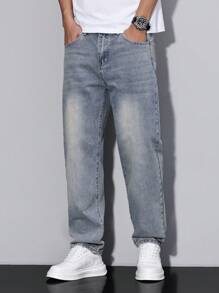 RivetRise Jeans casuales de corte recto y holgado con bolsillos, versátiles para hombres