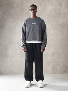 SUMWON Sudadera corta premium de estilo creativo con hombros caídos, de corte ancho, informal, de moda urbana, cómoda para otoño e invierno, estilo deportivo