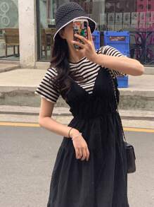 DAZY Robe mi-longue vintage sans manches avec ourlet évasé pour femmes