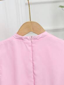 SHEIN Tween Girl Collared Button-Down Shirt With Pleats, A-Line Hem, Lantern Sleeves And Ruffle Accents, Paired With Skirt Or Dress, Suitable For Casual Outings, Home Wear, Parties, Summer (Shirt And Skirt/Dress Sold Separately)