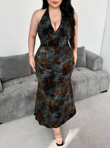 Celure Plus Size Women Tie Dye Dress, Fitted Spring & Summer Casual Dress