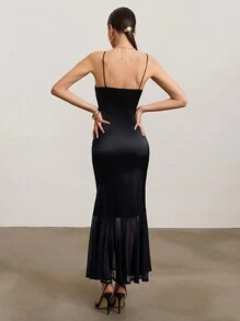 SHEIN Unity Abito elegante a tubino da donna con orlo a sirena e pizzo a contrasto - nero - Visualizzare 2
