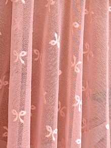 SilkySpell 性感深 V 领珍珠链蝴蝶结刺绣透明网眼吊带背心睡袍，极具诱惑力的睡衣 - 藕粉色 - 查看 6