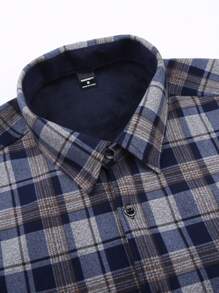 Manfinity Mode Camisa casual de manga larga con un solo abotonado y forrada térmicamente de unicolor para hombre, apta para otoño/invierno