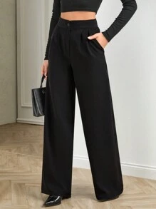 SHEIN Tall Women's Solid Wide Leg Palazzo Pants - Black - View 5