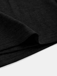 Tween Girl 纯色轻质针织喇叭裤，高腰翻边腰带，街头服饰，适合日常穿着和休闲场合 - 黑色 - 查看 6