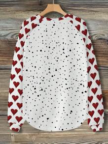 SHEIN LUNE Camiseta de manga larga casual con cuello redondo y estampado de amor para Día de San Valentín, tallas grandes para mujer - Multicolor - Ver 2