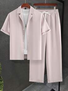 Manfinity Homme Loose Fit Men Solid Lapel Neck Shirt & Pants Set