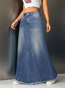 SHEIN ICON Chân váy denim, giản dị và thời trang cho trang phục hàng ngày - Rửa tối - Xem 1