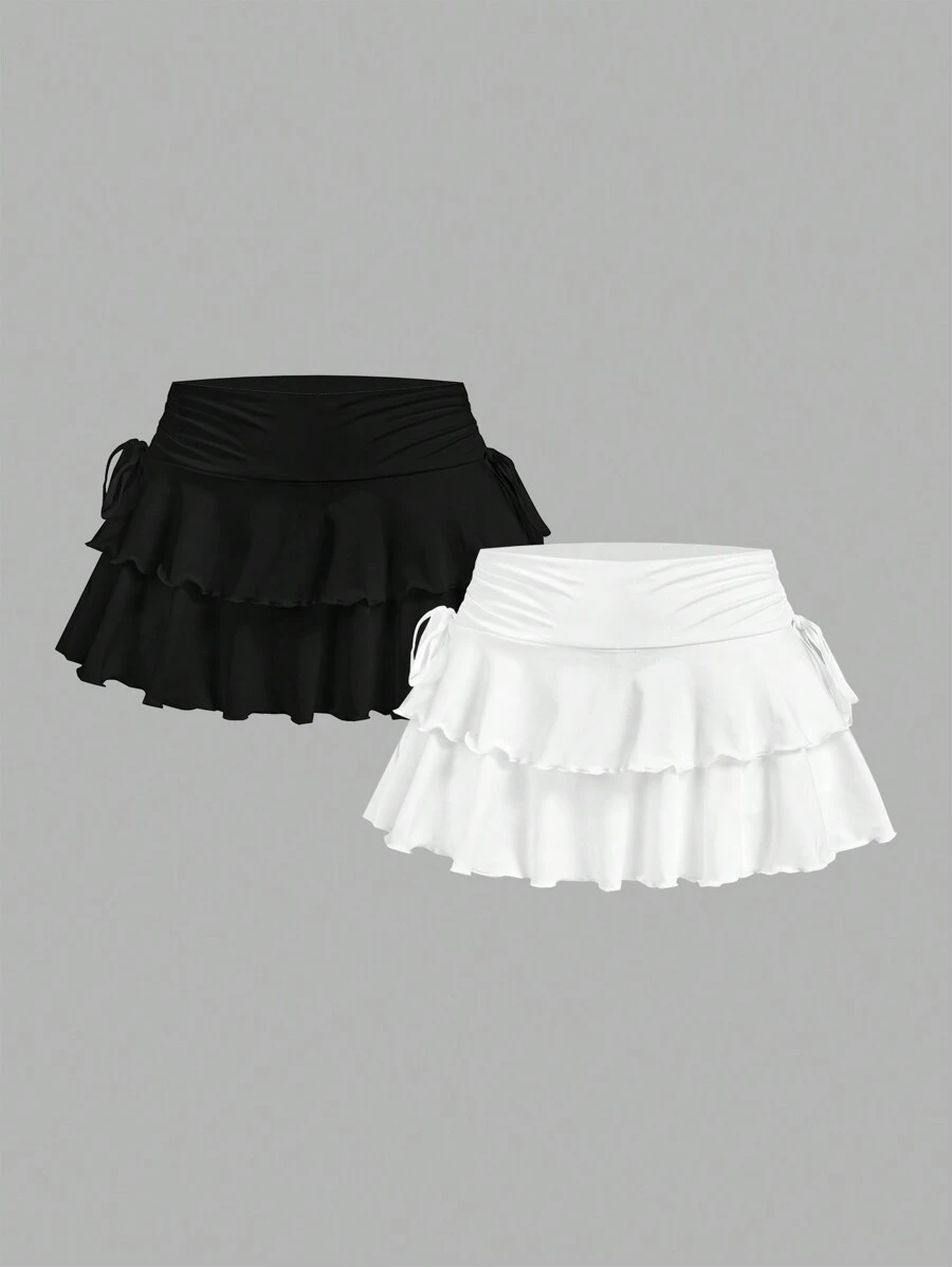 SHEIN MOD 两件套女士休闲简约褶皱腰A字裙，适合演唱会、游轮、夜店等场合，性感百搭，外出穿着