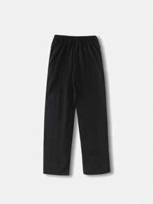 SHEIN Girls Casual Solid Color Elastic Waist Straight Leg Pants, Simple Elegant Style, Suitable For Daily Wear, Autumn - Black - View 2