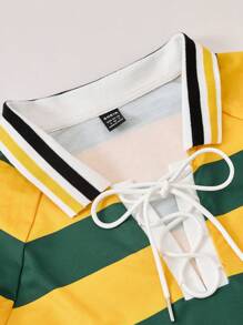 SHEIN EZwear Women's Couple Costumes Sportswear Stripe Lace Up Lapel Heartie Sweatshirt