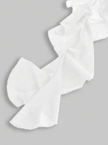 ROMWE Grunge Punk Y2K 原宿街头女装多层褶皱不对称下摆纯色迷你裙，度假/海滩春季 - 白色 - 查看 4