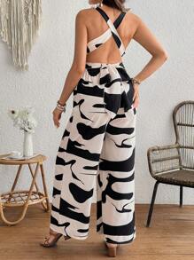 SHEIN 1pc Fashionable Random Print Backless Romper For Pregnant Women - Multicolor - View 2