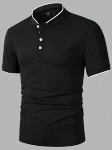 Manfinity Homme Áo sơ mi nam tay ngắn cài nút phía trước màu sắc thường ngày, mặc hàng ngày - màu đen - Xem 4