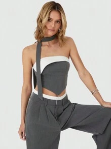 SHEIN EZwear Conjunto de top bandeau y pantalones de estilo nuevo para mujer