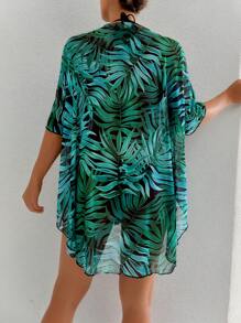 Swim Lushoire Summer Women's Tropical Plant Print Front & Mid Design Ring Embedded Smock - Multicolor - View 2