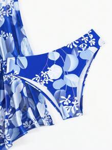 女士时尚花卉印花不对称网眼泳衣和比基尼泳裤套装（夏季） - 彩色 - 查看 6