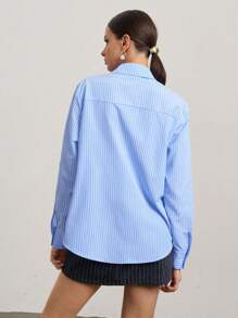 SURIMA Women Striped Long Sleeve Casual Shirt With 3D Floral Decor Single Button, Autumn