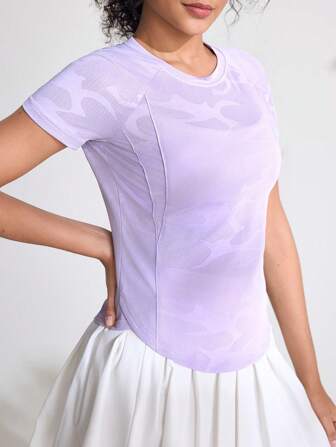 SHEIN Sports 都市户外服饰高弹亲肤纯色迷彩纹理T恤