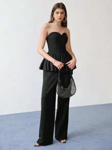 MOTF STUDIO RUFFLE TRIM ZIPPER BACK TUBE JUMPSUIT,SPRING/SUMMER