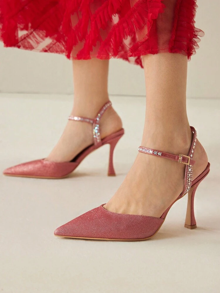 NEW POINTED-TOE RHINESTONE STRAPPY SLIM HIGH HEEL SANDALS FOR WOMEN, VERSATILE DRESS SHOES FOR SPRING & AUTUMN SPRING BREAK EASTER PROM HEELS