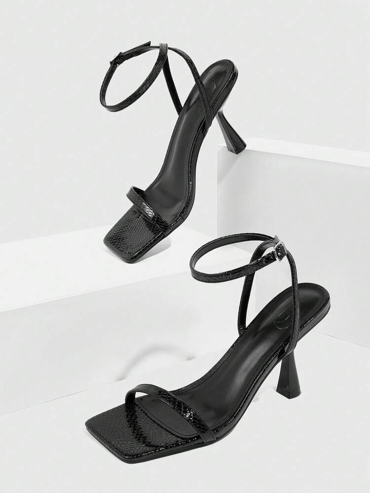 CUCCOO SZL Women's Fashion Simple Black Snake Print Ankle Strap Low Heel Square Toe Sandals, Suitable For Commuting, Dating, Party, Holiday Spring Shoes Spring Break Easter Prom Heels For Christmas Spring Shoes Prom Heels