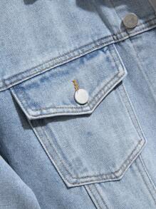 Manfinity LEGND Men's Front Button Long Sleeve Pocket Casual Denim Jacket - Light Wash - View 5