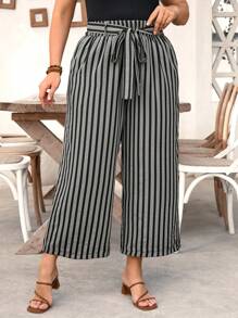 EMERY ROSE Pantalones casuales y cómodos con rayas aleatorias, para uso diario, de talla grande