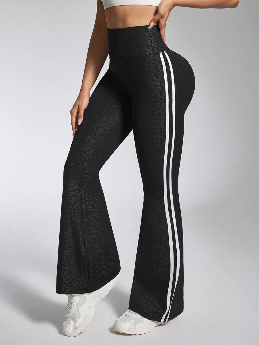 Damskie spodnie fitness z rozszerzanymi nogawkami i paskami po bokach, codzienne, aktywne