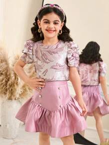 SHEIN Leap Crew 2pcs/Set Woven Mesh Cardigan And Woven Dress Two-Piece For Young Girls - Red - View 4