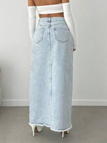EURMUSE LOW RISE MAXI DENIM SKIRT WITH SLIT AND BELT DETAIL - Light Wash - View 2