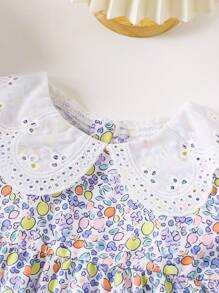 Glamorique Kids Baby Girl Cute Casual Ditsy Floral Ruffle Collar Knee Length Dress, Multicolor, Spring/Summer - Purple - View 3