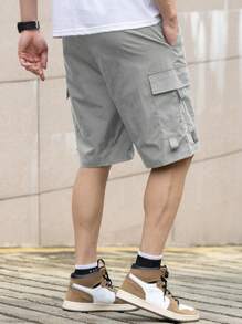 Manfinity Homme Quần short đơn giản có túi buộc dây phía trước màu trơn dành cho nam, thường ngày ngày lễ - Màu Xám nhạt - Xem 2