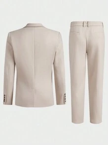 Manfinity VCAY 2pcs Men's Slim Fit Business Suit Set, Suitable For Autumn - Apricot - View 2