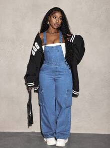 SHEIN Slayr Women's Casual Sleeveless Solid Denim Jumpsuit With Pockets - Light Wash - View 4