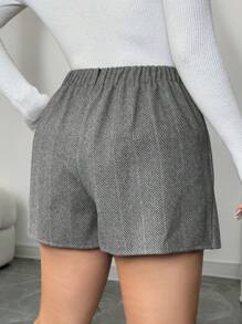 Calvaya 大码女式人字纹面料不对称下摆纽扣休闲优雅校园工作服迷你裙，春秋季